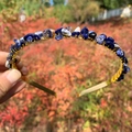 Handmade gold wire crown headband with dark blue and white natural raw crystal stones - Double Row / Sodalite-Double Row