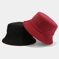 Detail of vintage corduroy bucket hats in black and wine red showing ribbed texture - One Size / Burgundy