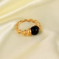 Anello a croissant placcato oro 18 carati con pietra naturale nera retrò - US 5 / Stile Agata Nera Oro 18K