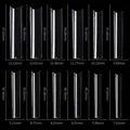 Size chart for 500pcs high curve transparent long pipe nail tips in 12 different sizes - XXL Extra Long Water Pipe Type / Clear