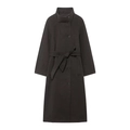 Women's elegant dark grey wool coat with stand collar, waist belt, and single-breasted buttons - XS / Dark Brown
