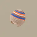 Berretto invernale in maglia per neonati con paraorecchie a righe blu e arancioni a coste - 2 mesi-2 anni / Cappello Arcobaleno Cachi