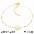 Golden heart bracelet with white shell pendant, 180mm length and 1.2mm chain width - Gold Bracelet (KB166620-K)