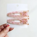 Pink marble texture cat shaped hair clips set with gold accents for girls and women - 2 Pcs/Set / Light Pink
