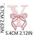 Detail of pink embroidered letter Y patch with bow, size 6.7x5.4cm for DIY decor - Pink Letter Y