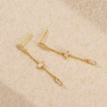 Eleganti orecchini a catena lunga in argento s925 dorato con zirconi rettangolari - Argento 925 / Oro