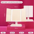 Three-fold LED makeup mirror with height-adjustable stand and diamond texture pink case - New Square Corner Leather Texture Extendable