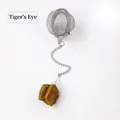 304 stainless steel tea strainer with natural tiger eye stone pendant infuser - Tiger Eye (Silver)