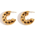 Polished 18K gold plated stainless steel C-shape hoop earrings with hollow heart design - 30MM / Gold