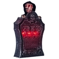 Animierte Halloween Grabstein Deko mit Skelett und rot leuchtendem RIP Zeichen - Rotlicht Animierter Geist Grabstein