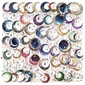 50pcs transparent galaxy moon stickers with stars and crystal charms for scrapbooking - Dreamy Galaxy Moon Style