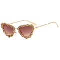 Occhiali da sole chic a forma di cuore con lenti marroni sfumate e montatura dorata strass - Montatura Oro Lente Tè