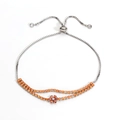 Elegant 18K gold plated sliding bracelet with double row orange zircon and flower charm - Platinum with Orange Zircon