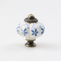 Pumpkin shaped white ceramic cabinet knob with blue floral pattern and antique bronze base - TCL744/Blue Small Flowers
