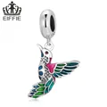 Pendentif colibri exquis en argent S925 avec ailes en émail coloré et œil en zircon - SCC2126-Colibri Multicolore