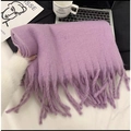 Thick purple chunky knit scarf with long fringes, warm fluffy winter wrap for women - 230*35cm / 20# Violet