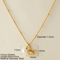Gold stainless steel necklace featuring whale and pearl charms for a resort style look - Imitation Pearl + Dolphin(25210)