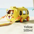 Detailed view of yellow bus-shaped 500ml kids water bottle with bear face and strap - PC Material / Yellow Bus (500ml)