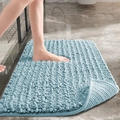 Blue chenille bathroom mat with soft absorbent microfibers and anti-slip backing - Tufted Chenille-Foggy Blue
