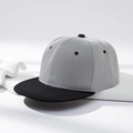 Flat brim snapback hat in light grey and black contrast color with six-panel design - Gray with Black Brim