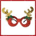 Detail of Christmas reindeer glasses with red glitter frame and gold antlers for parties - Elk