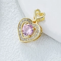 Pendentif coeur doré avec pierre rose centrale et bordure en zircons brillants - Double Cœur-Rose A