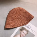 Caramel straw sun hat with woven bow detail and a chic foldable summer design - M / Straight-Orange