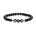 Pulsera de cuentas de ágata negra mate para mujer con letras MOM de plata para el Día de la Madre - 6mm / Piedra Esmerilada MOM (NSB00158)