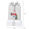 Lighted Christmas gift box snow globe with snowman and tree, sparkling silver glitter - Snowman and Christmas Tree / White