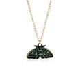 Golden butterfly necklace with black enamel moth pendant featuring moon and sun motifs - Retro Moon Star Moth (古金M-064)