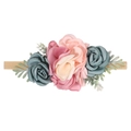 Pink and teal blue satin floral baby headband with super soft nylon elastic band - Style 34 (34)