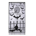Black lace Halloween curtain with bats, moon, tombstones and fringe details - Ghost Crawling Door Curtain