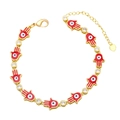 Bohemian gold Hamsa Hand bracelet with red enamel Evil Eye charms and clear zircons - Red
