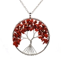 Detailed view of handmade silver wire tree of life pendant with natural red stones - Red Jasper