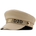 Schicke cremefarbene PU-Leder-Schirmmütze mit stilvollem Buchstaben-Zierband - M (56-58cm) / Beige