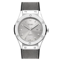 Reloj clásico de plata con strass y correa de gamuza gris para mujer - Esfera Plateada Correa de Gamuza Gris / Gris