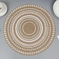 Brown jute placemat with white mandala pattern in a minimalist dining setting - No Tassels White Pattern 5