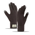 Men's dark coffee knit touchscreen gloves with thick fleece lining for winter warmth - One Size / Dark Grey