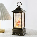 Antike Bronze-Weihnachtslaterne mit Weihnachtsmann-Schneekugel und warmem Licht - Große quadratische Laterne mit Wasser - Weihnachtsmann