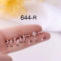 Set of 8 rose gold stainless steel stud earrings with stars, butterflies and zircons - Mixed Geometric Style 1 (1#) / Rose Gold
