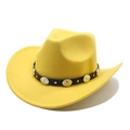Detailed shot of yellow wool felt cowboy hat featuring studded black leather band - M (56-58cm) / Yellow