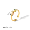 Gold open ring with colorful round zircon stones and hand-textured surface finish - Adjustable Open / Four-color Gemstone Handmade Texture Style (HF-J1366) / Gold