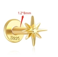 Golden S925 sterling silver star-shaped flat back stud earring with 1.2x8mm size - Star Style / Long Style / Gold