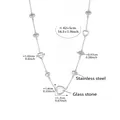 Silver stainless steel heart necklace with faceted transparent glass stone charms - White Heart / 42+5cm / Steel