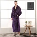 Men's purple thick flannel bathrobe with diamond quilted collar and matching belt - M / For Men / Purple