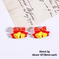 Christmas resin charm with red bow and golden bells for DIY crafts, size 18x28mm - Bell Style 3