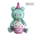 Large mint green bear foil balloon with happy birthday cupcake for party decor - Green Cake Bear