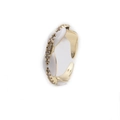 Detail of gold-plated heart ring with white enamel finish and shimmering cubic zirconia stones - Adjustable / White