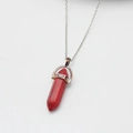 Sechseckiger roter Kristallstein-Anhänger mit Silberkette für Damen und Herren Schmuck - Roter Türkis