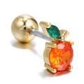 Gold-plated fruit-shaped ear stud with orange and green zircon and screw-back ball - Orange